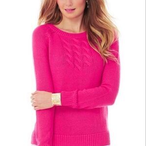 Lilly Pulitzer Pink Seana Pullover Cable Knit Sweater XS Crew Neck Open Knit